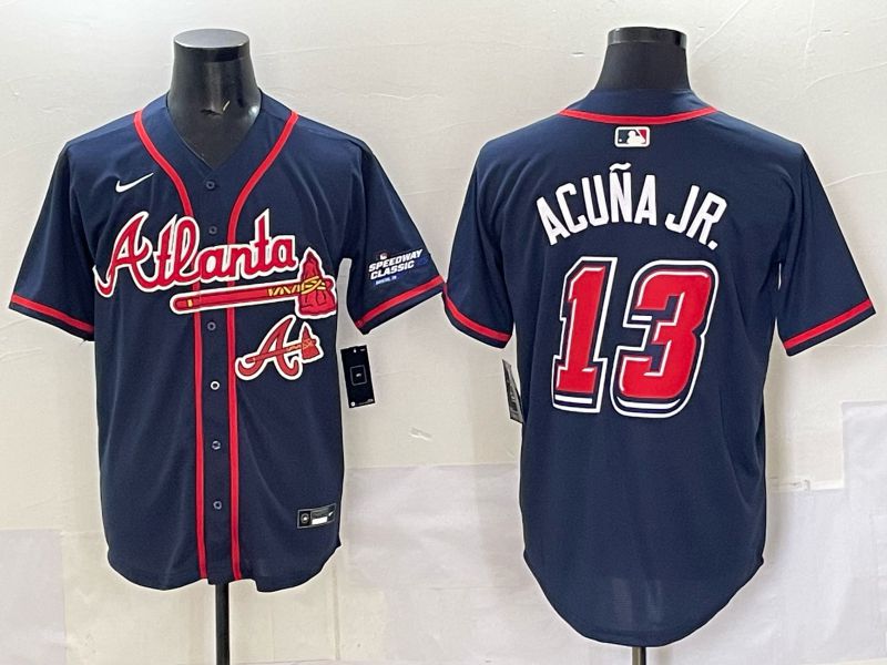 Men Atlanta Braves #13 Acuna jr Drak Blue Nike 2025 MLB Jersey style 08